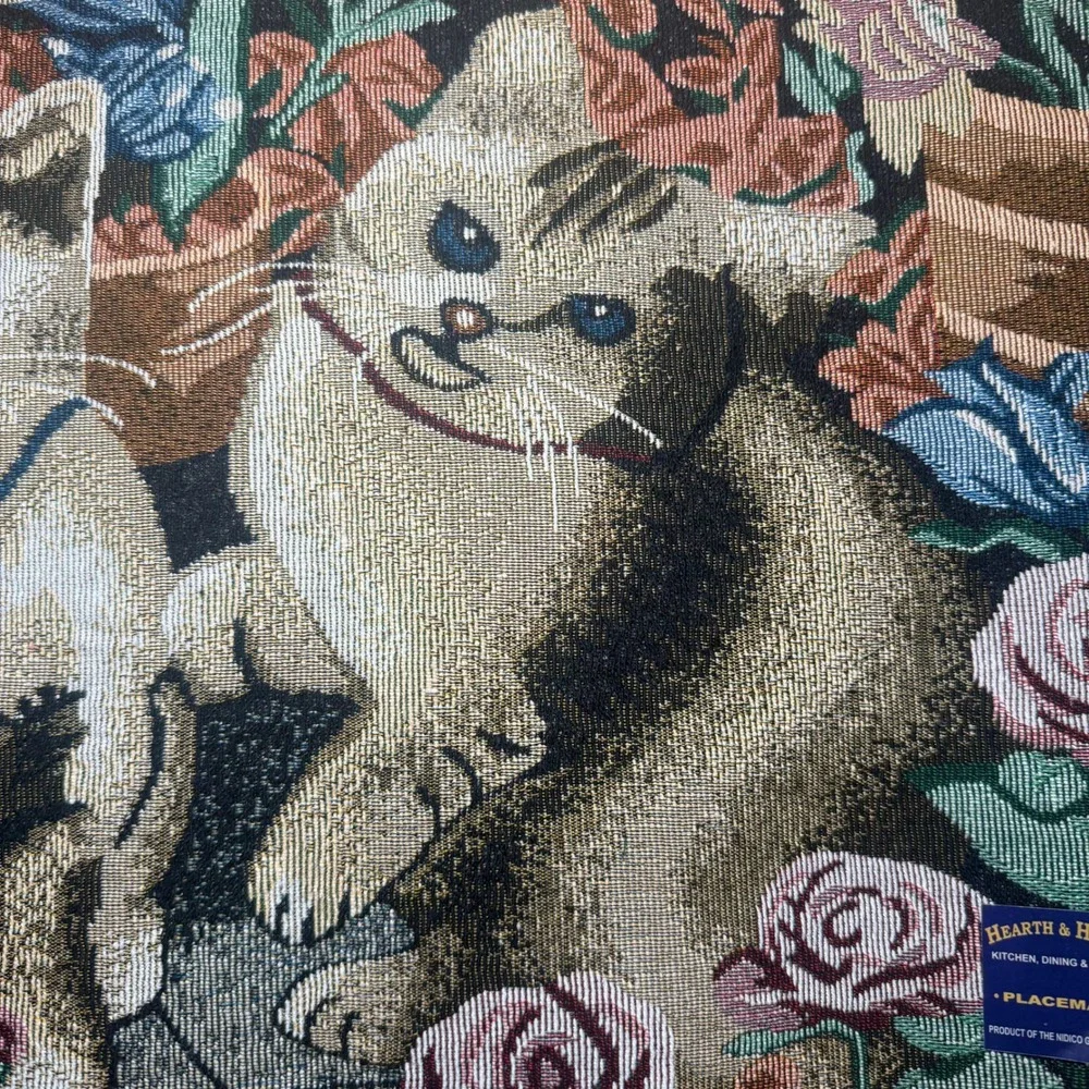 Vintage‎ Hearth & Home Tapestry Placemats Kittens Roses Set of 2 Nidico